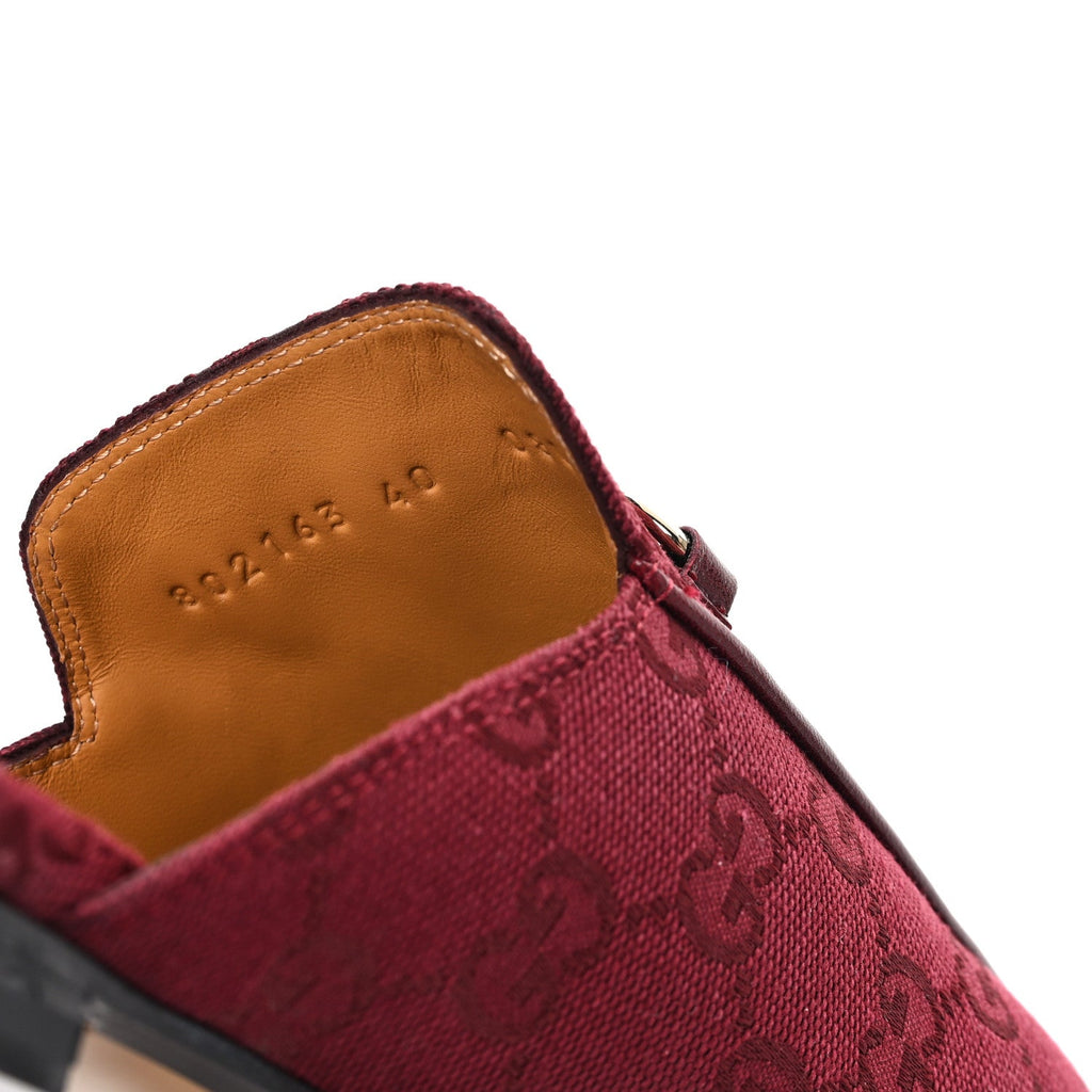 Gucci New Canvas GG Monogram Malaga Kid Womens Princetown Slippers 40 Rosso Ancora