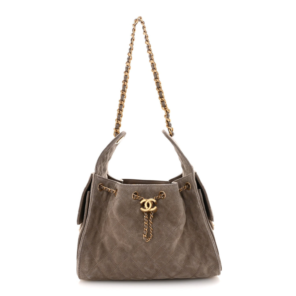 Chanel Suede Quilted Small Chanel 25 Handbag Dark Grey