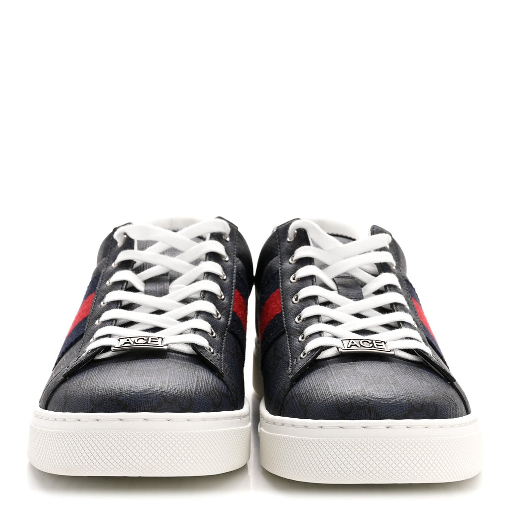 Gucci GG Supreme Monogram Web Mens New Ace Sneakers 8.5 Dark Blue