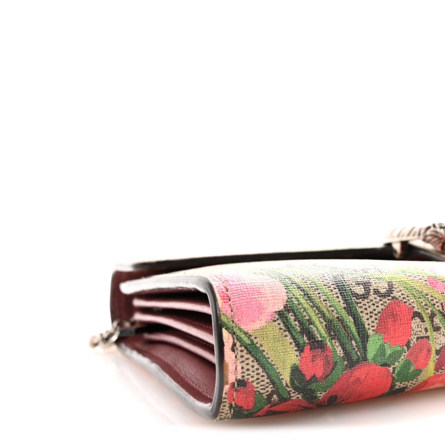 Gucci GG Supreme Monogram Blooms Mini Dionysus Chain Wallet Beige Multicolor Dry Rose