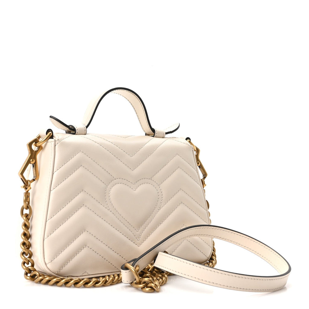 Gucci Calfskin Matelasse Mini GG Marmont Top Handle Shoulder Bag White