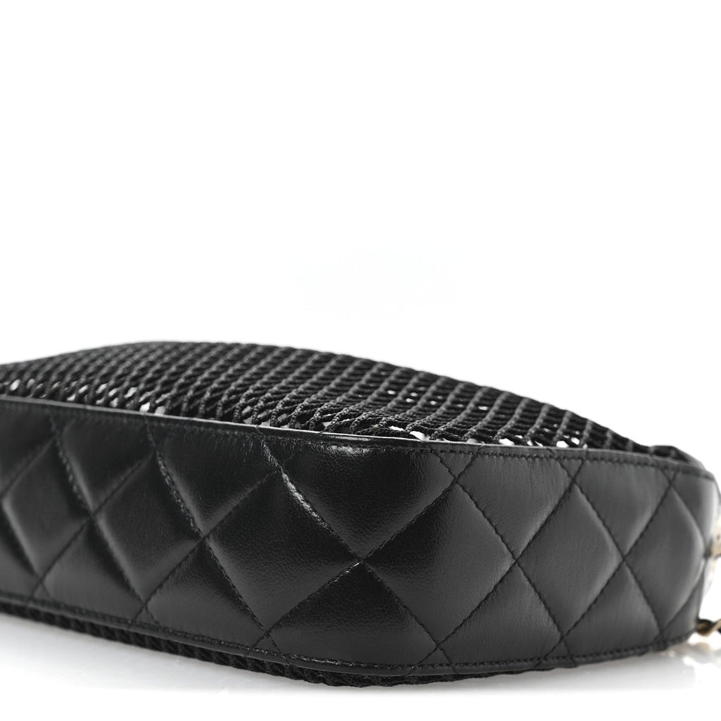 Chanel Mesh Shiny Lambskin Clutch With Chain Black