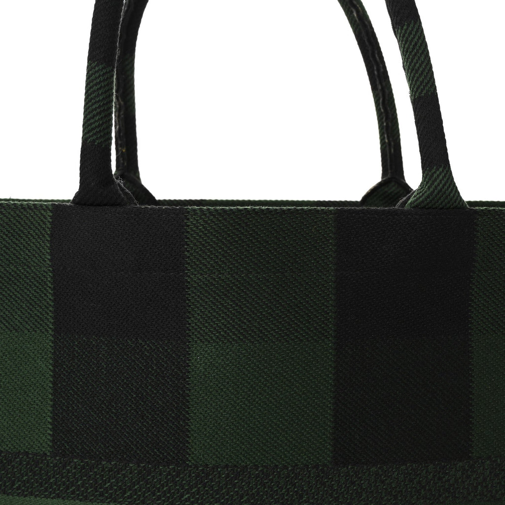 Christian Dior Canvas Embroidered Checkered Book Tote Black Green