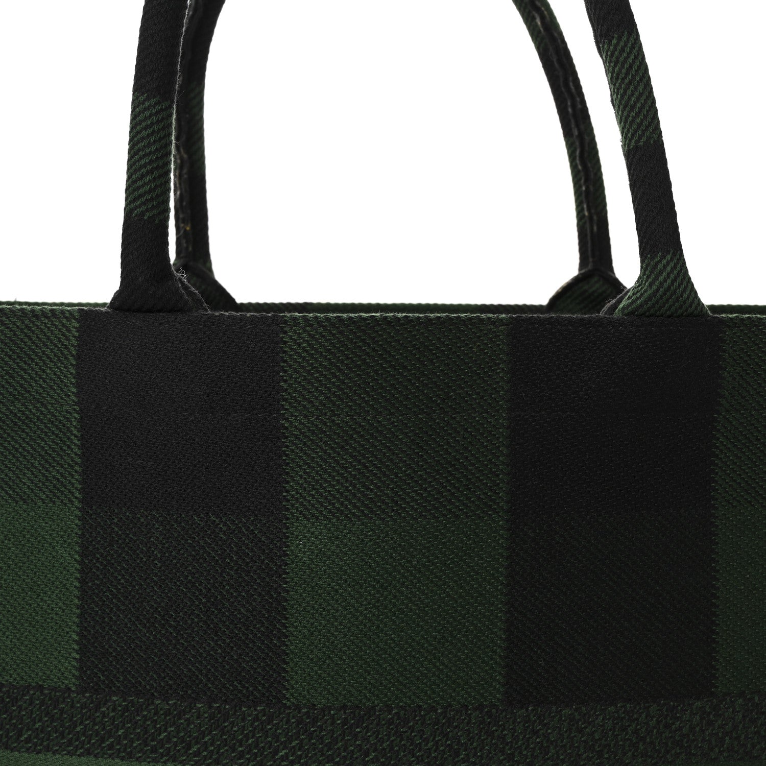 Christian Dior Canvas Embroidered Checkered Book Tote Black Green