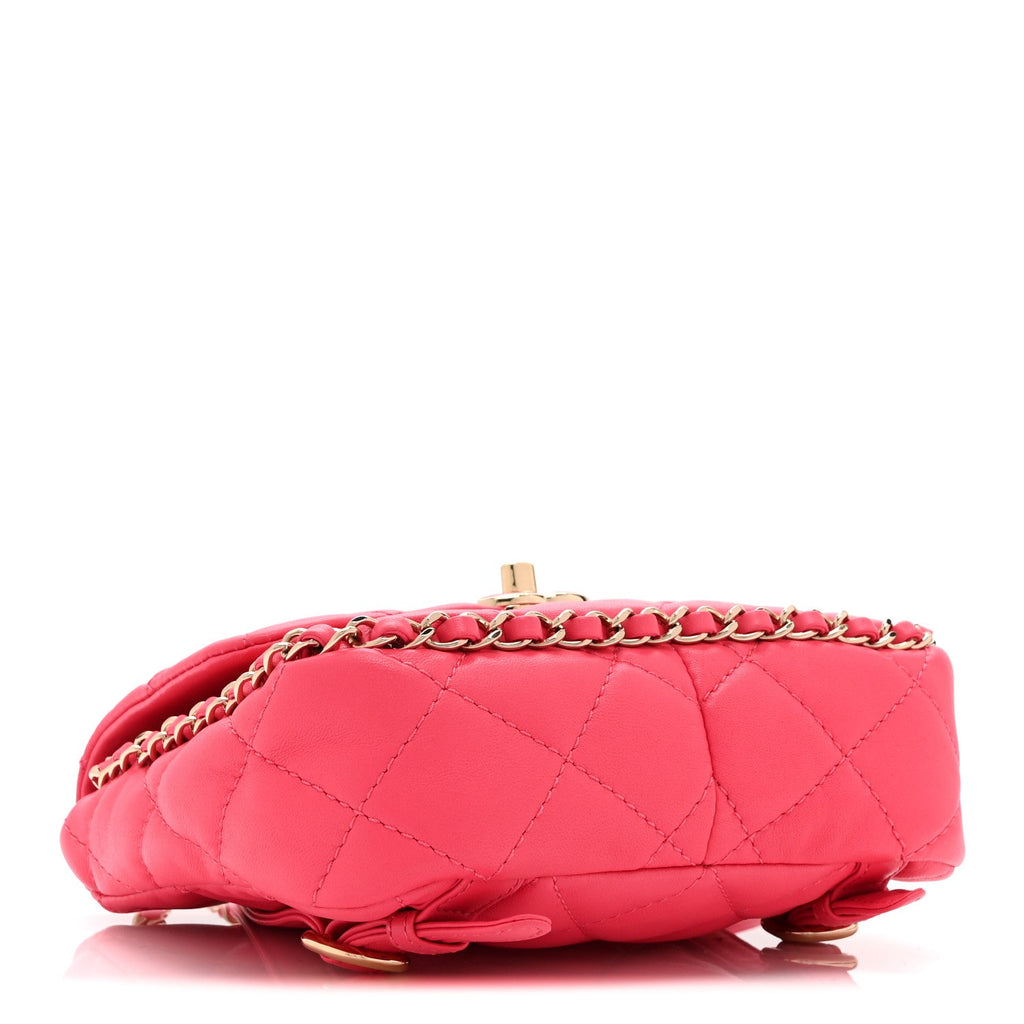 Chanel Lambskin Quilted Resin Chain Around Backpack Pink
