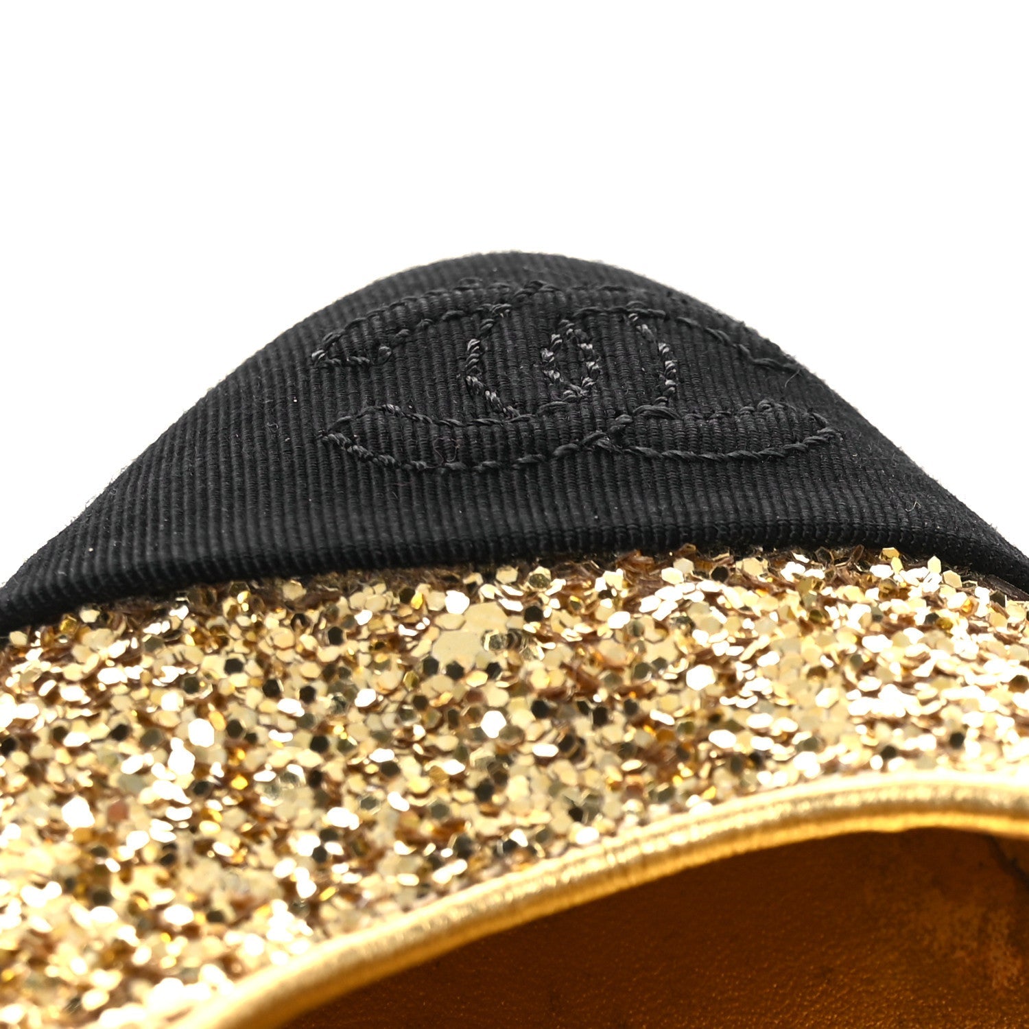 Glitter Grosgrain Cap Toe CC Slingback Pumps 38 Gold Black