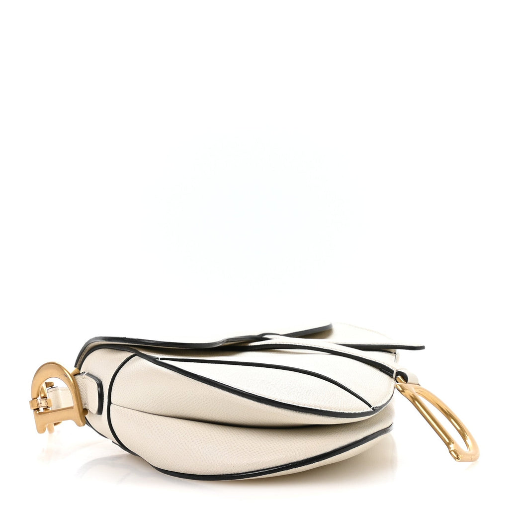 Christian Dior Grained Calfskin Saddle Bag White