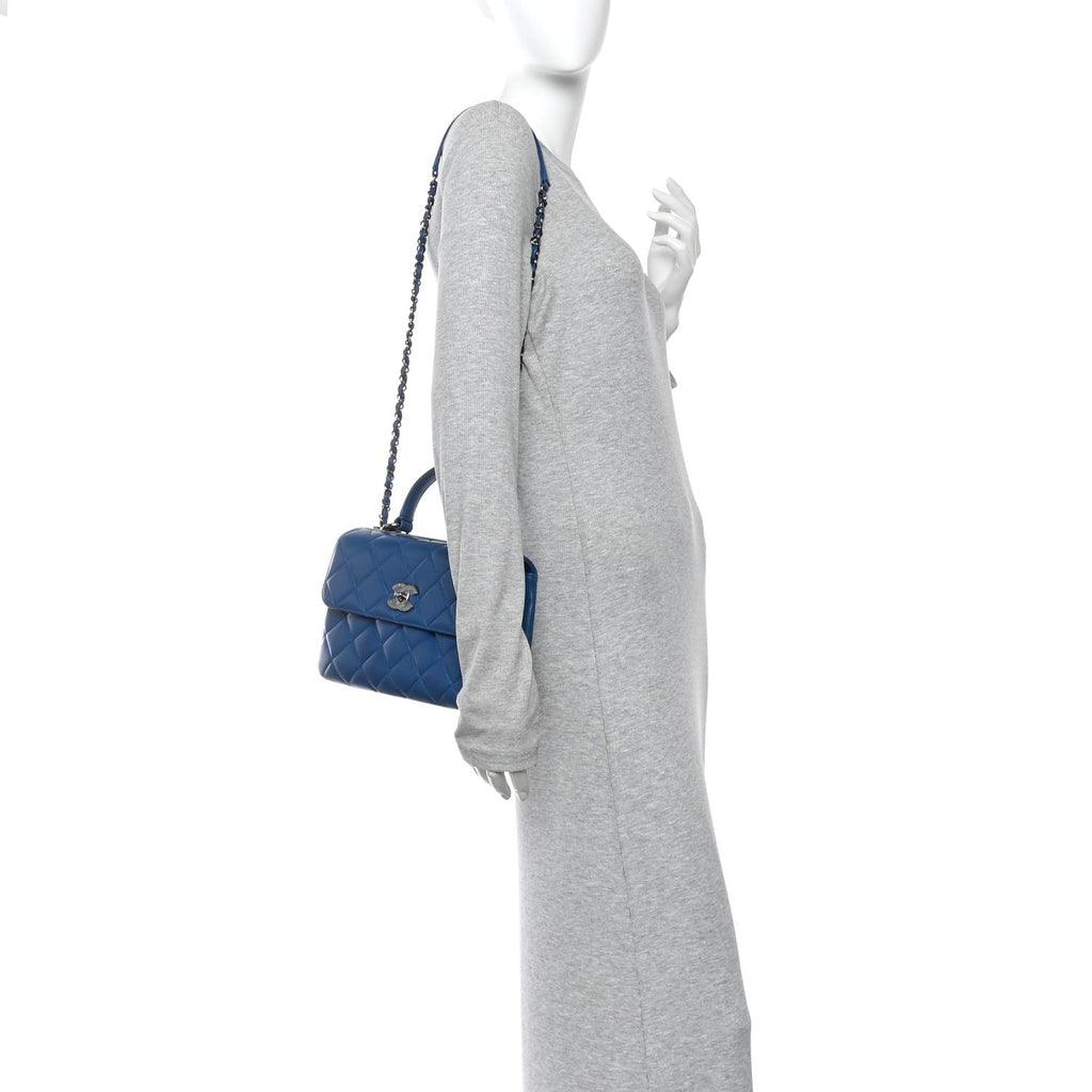 Chanel Lambskin Quilted Small Trendy CC Flap Dual Handle Bag Blue