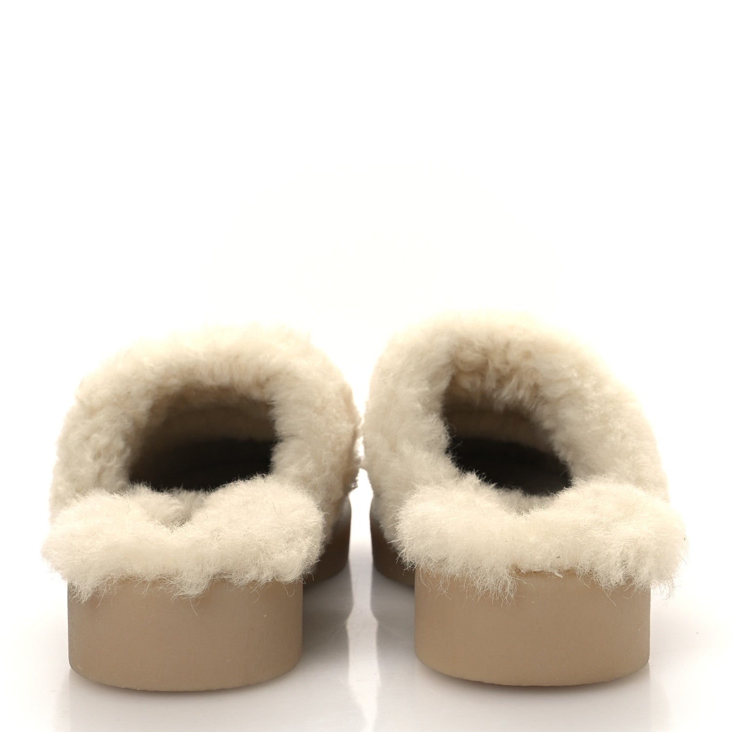 Chanel Suede Shearling CC Cap Toe Mules 38.5 Beige Black