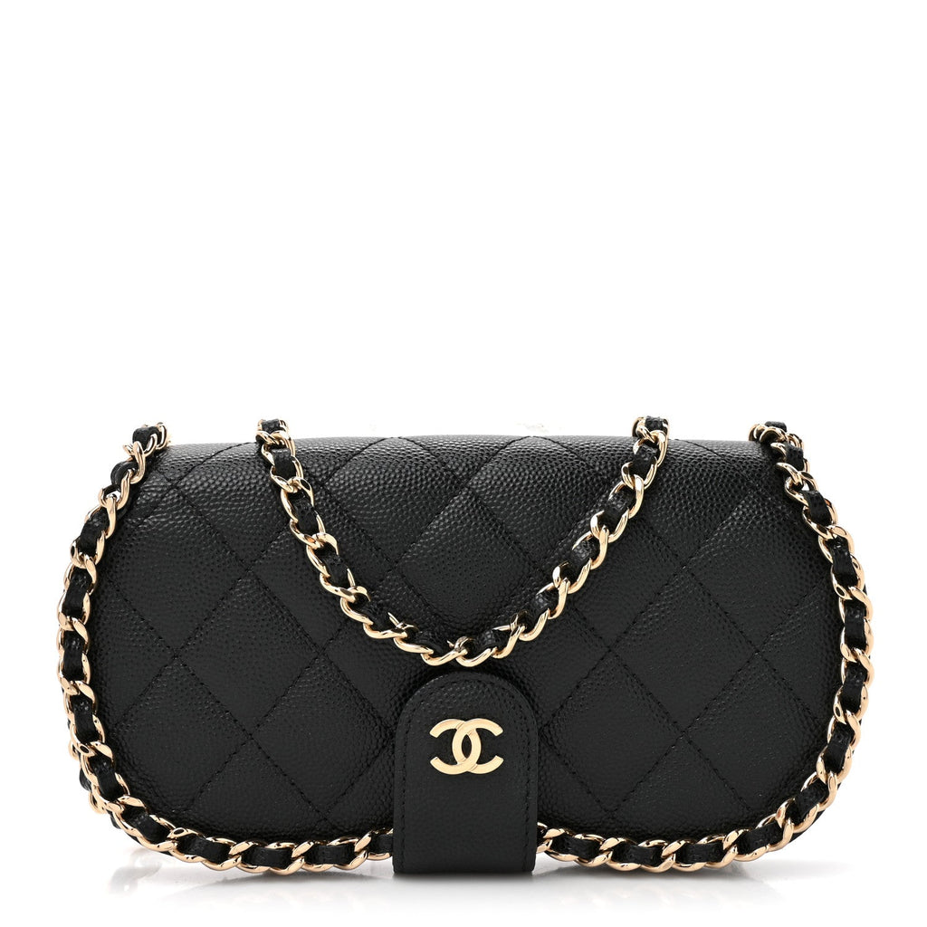 Chanel Caviar Quilted Chain Glasses Case Black