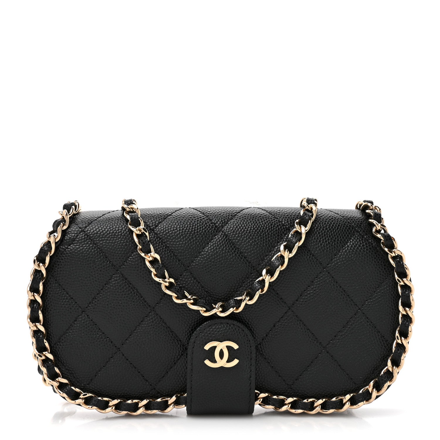 Chanel Caviar Quilted Chain Glasses Case Black