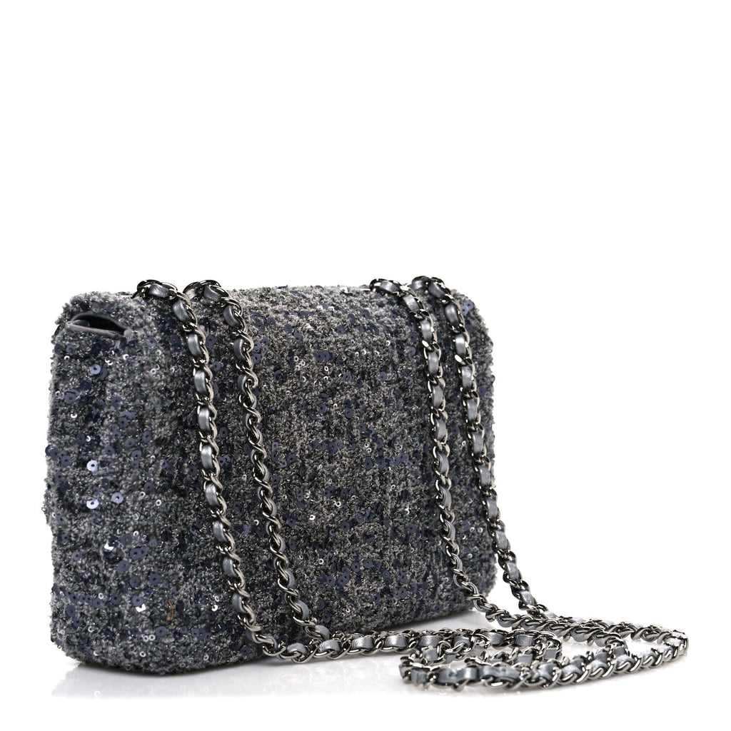 Chanel Sequin Quilted Small Single Flap Grey Dark Grey
