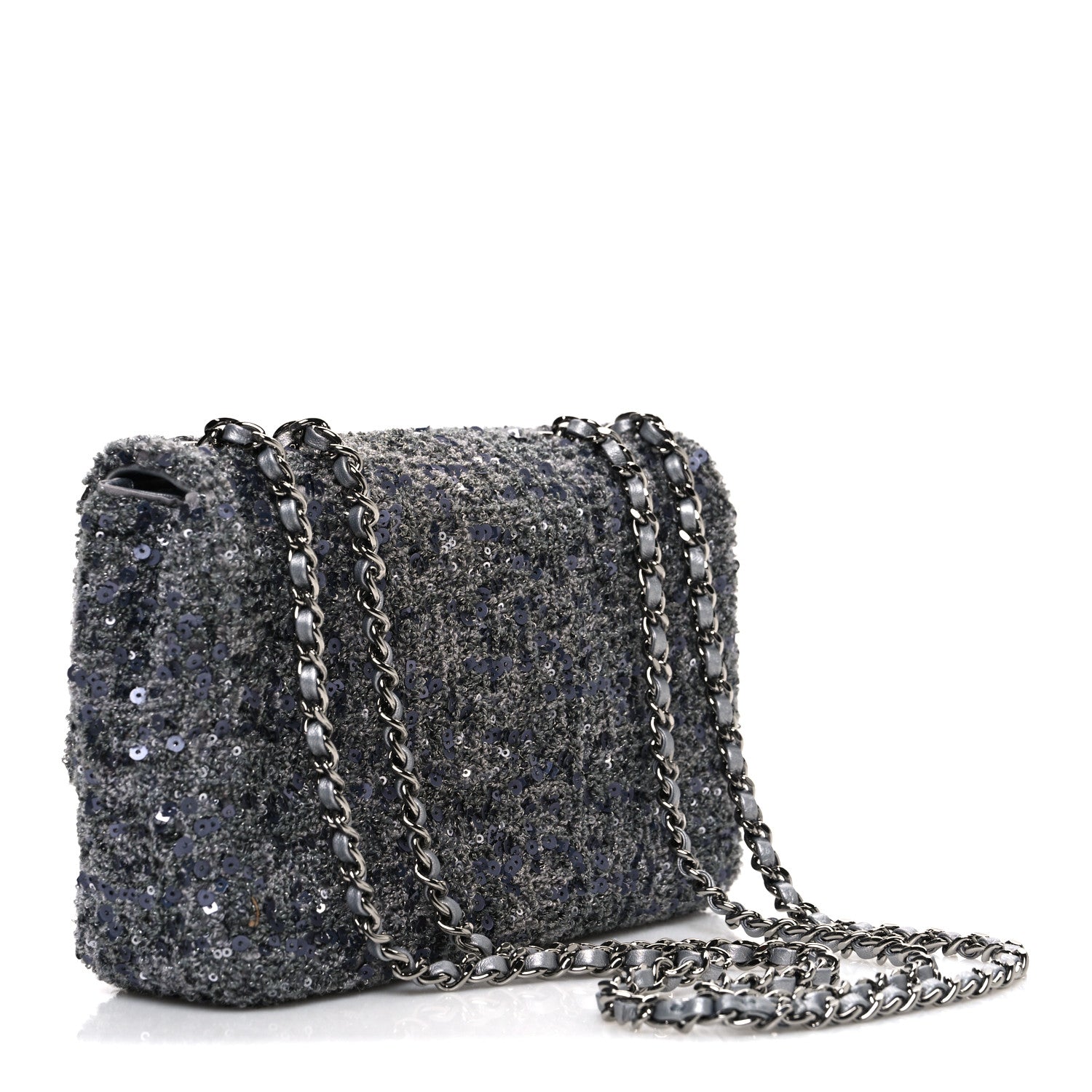 Chanel Sequin Quilted Small Single Flap Grey Dark Grey