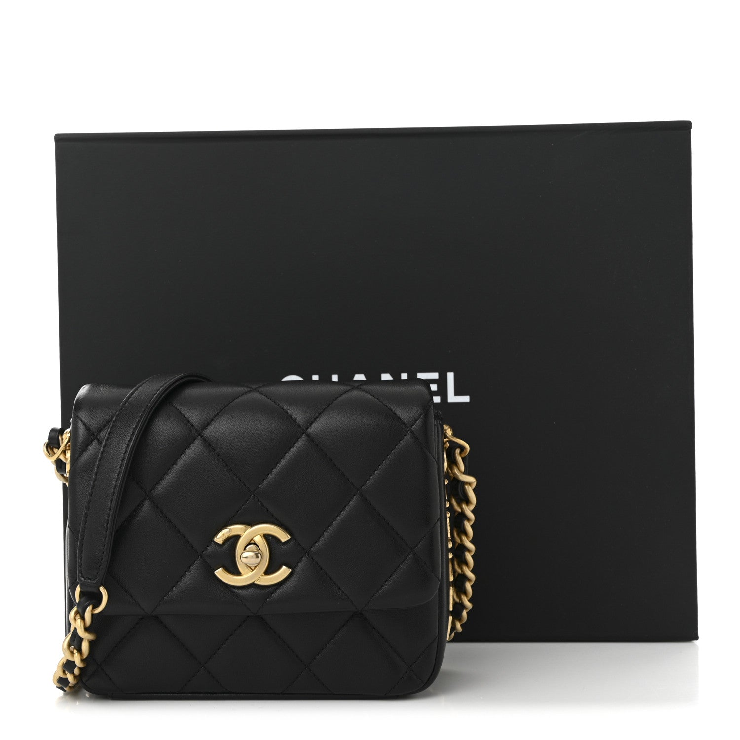 Chanel Lambskin Quilted Mini Side Note Flap Black