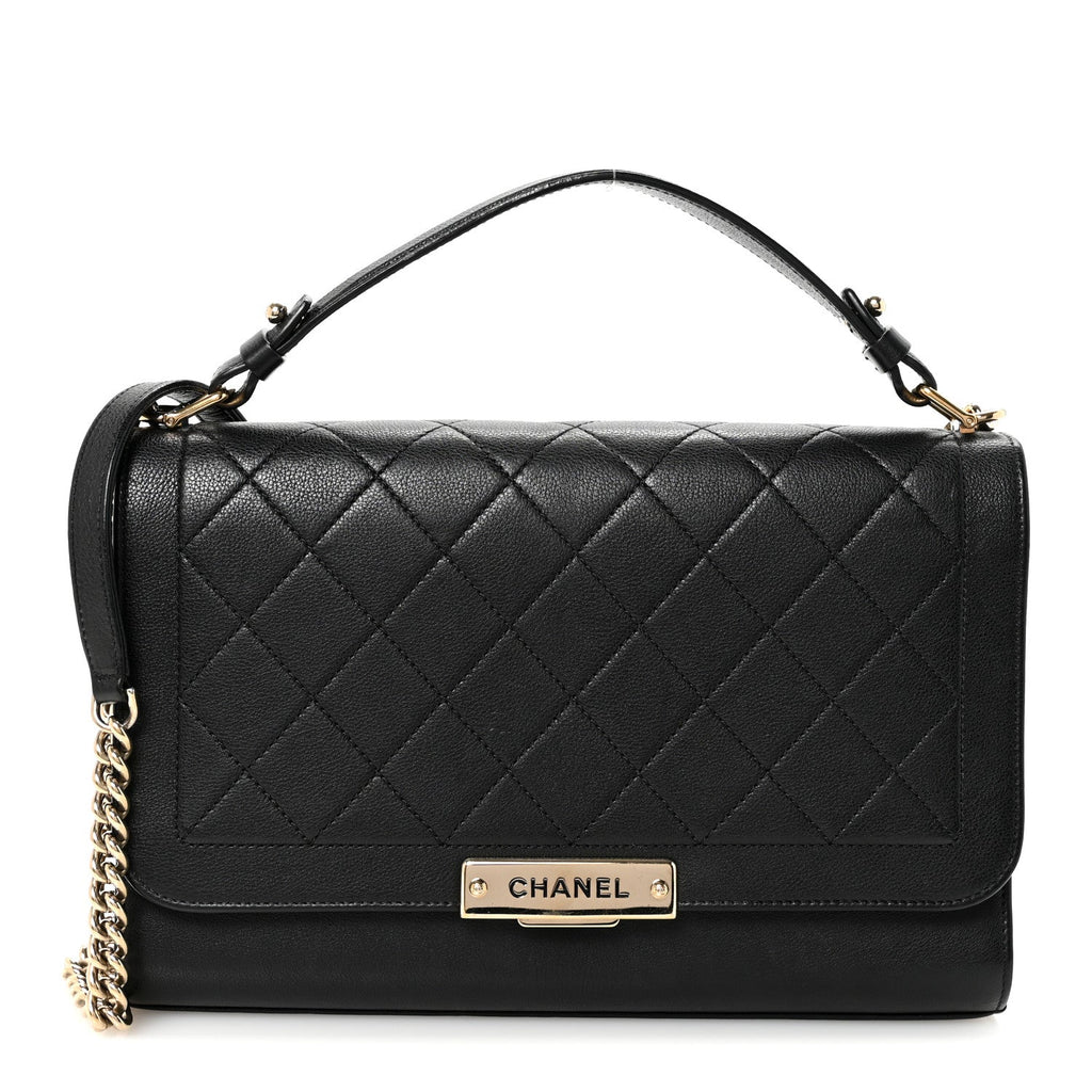 Chanel Grained Calfskin Quilted Large Label Click Flap Bag Black