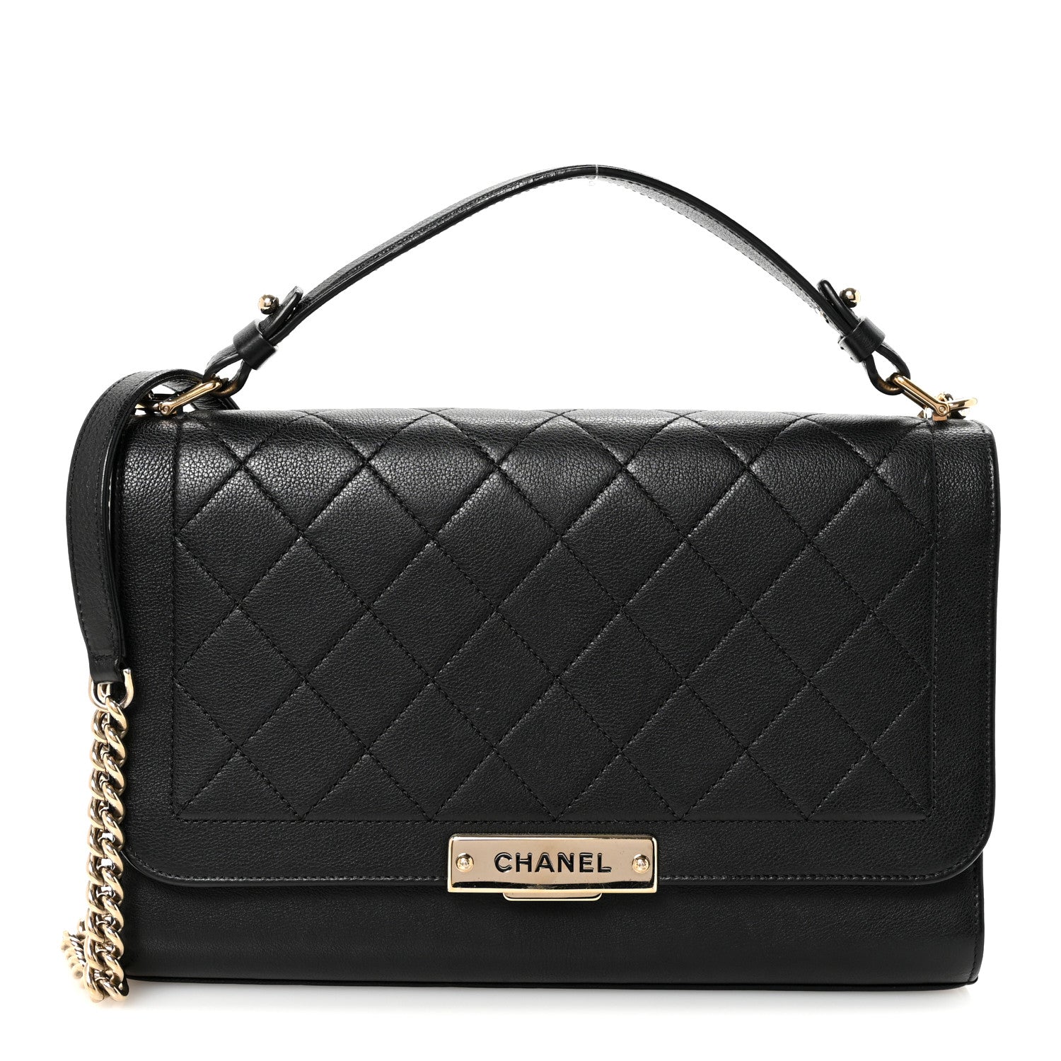 Chanel Grained Calfskin Quilted Large Label Click Flap Bag Black