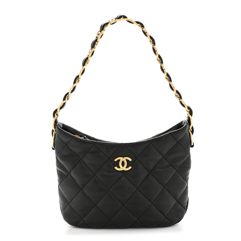Chanel Lambskin Quilted CC Links Hobo Black