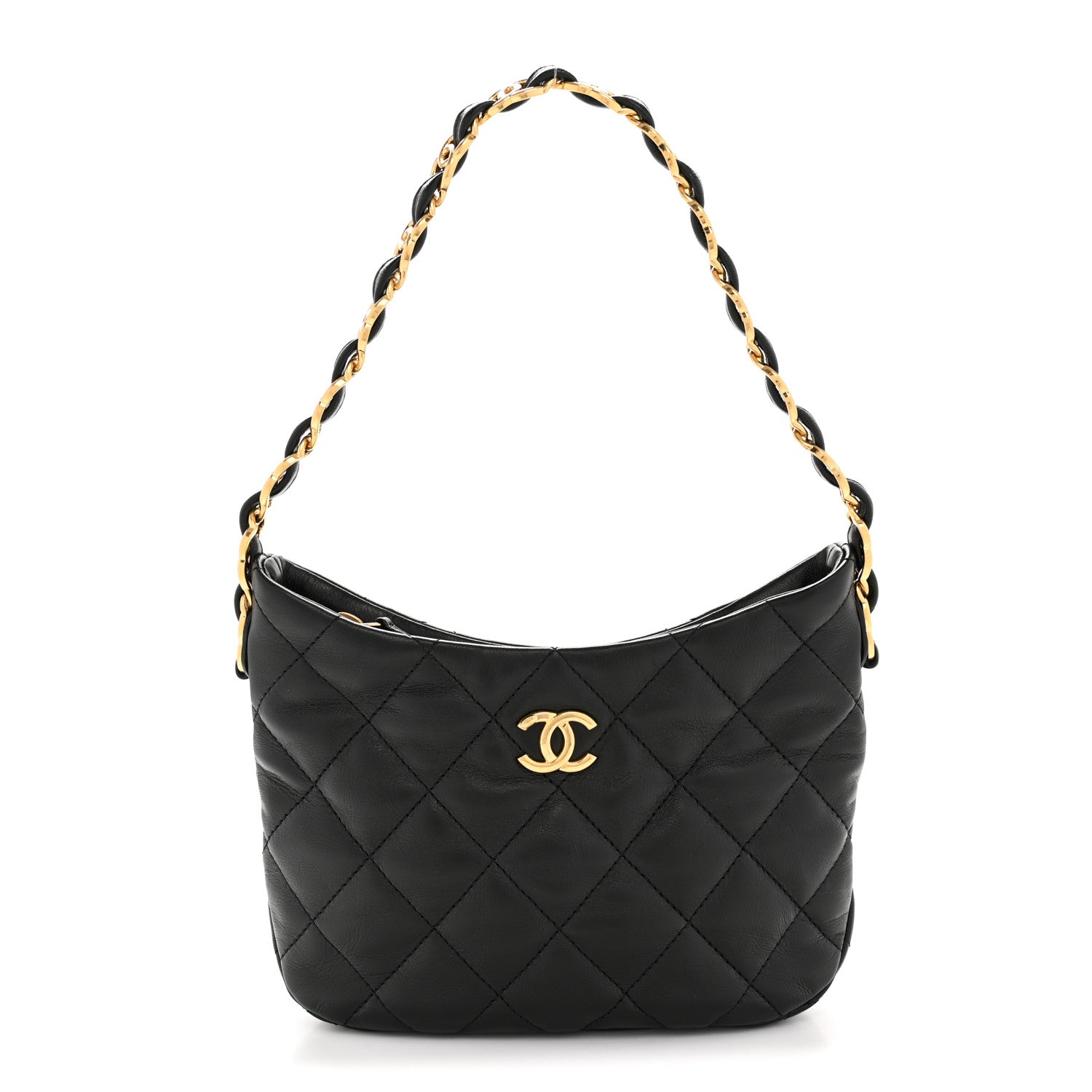 Chanel Lambskin Quilted CC Links Hobo Black