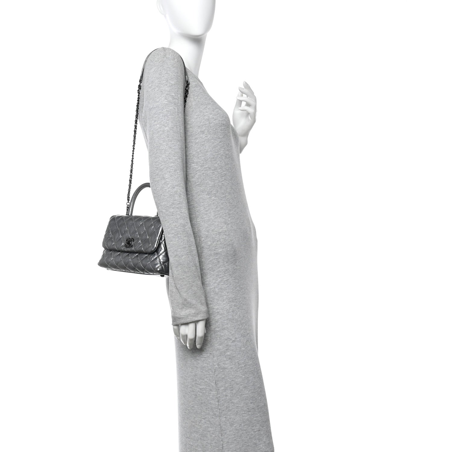 Chanel Metallic Aged Calfskin Quilted Mini Coco Handle Flap Charcoal