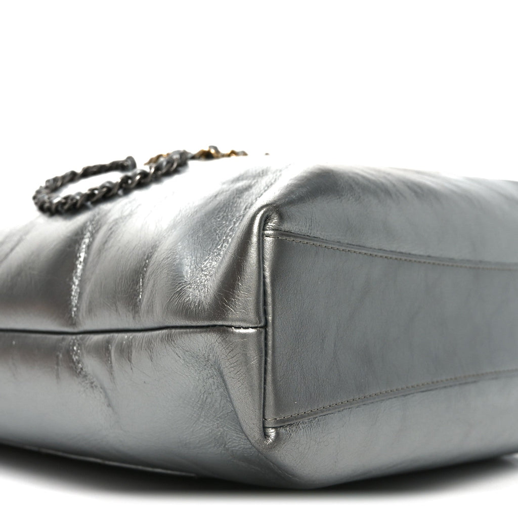 Chanel Metallic Crumpled Calfskin Chain 20s Signe Tote Silver