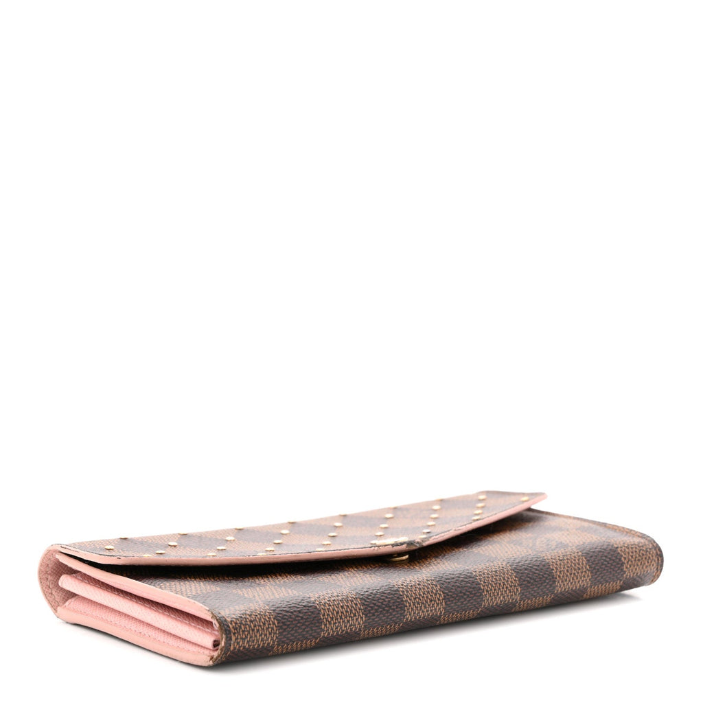 Louis Vuitton Damier Ebene Studded Sarah Wallet NM Rose Ballerine