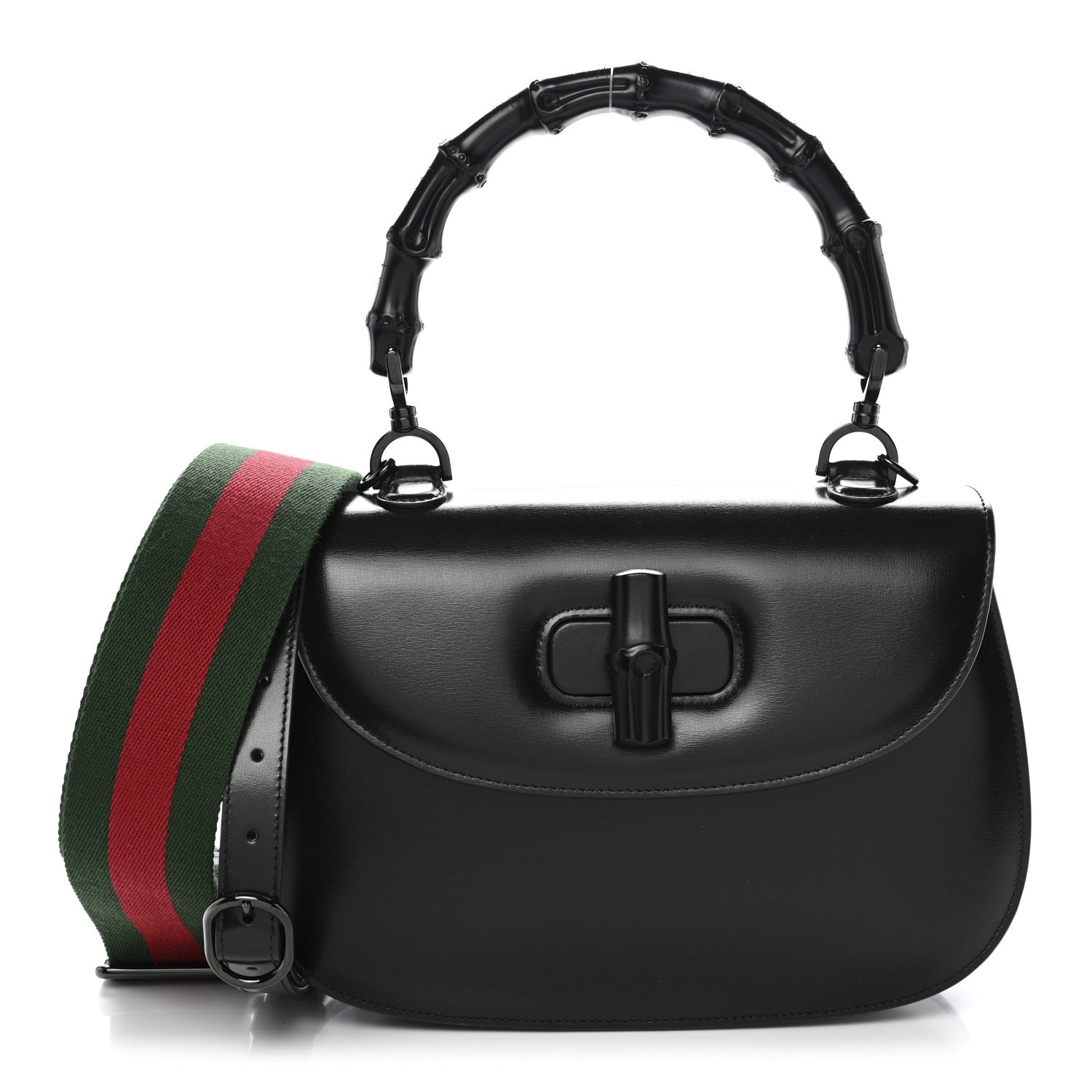 Gucci Boarded Dyana Lux Calfskin Web Monochrome Medium Bamboo 1947 Top Handle Bag Black