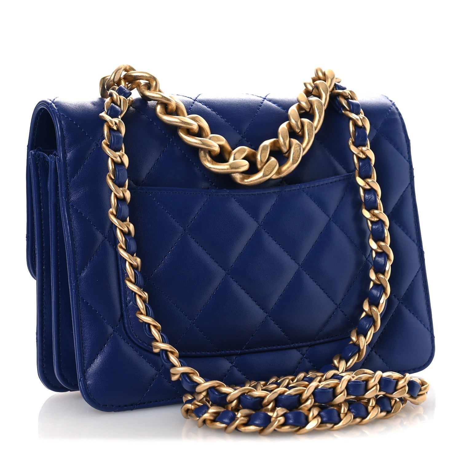 Chanel Calfskin Quilted Small Dual Handle Chain Flap Bag  Blue
