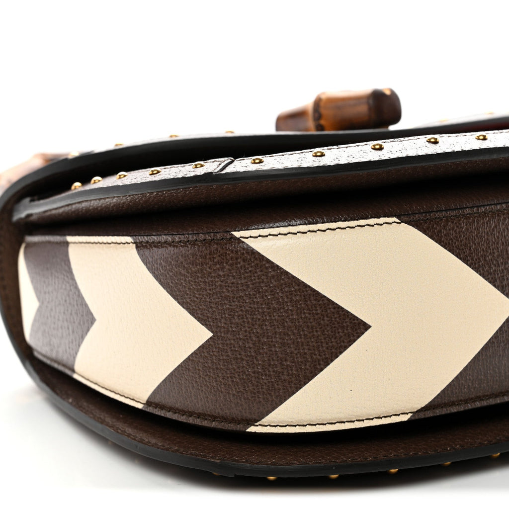 Gucci GG Supreme Monogram Studded Calfskin Centum Medium Bamboo 1947 Top Handle Bag Beige Ebony Multicolor