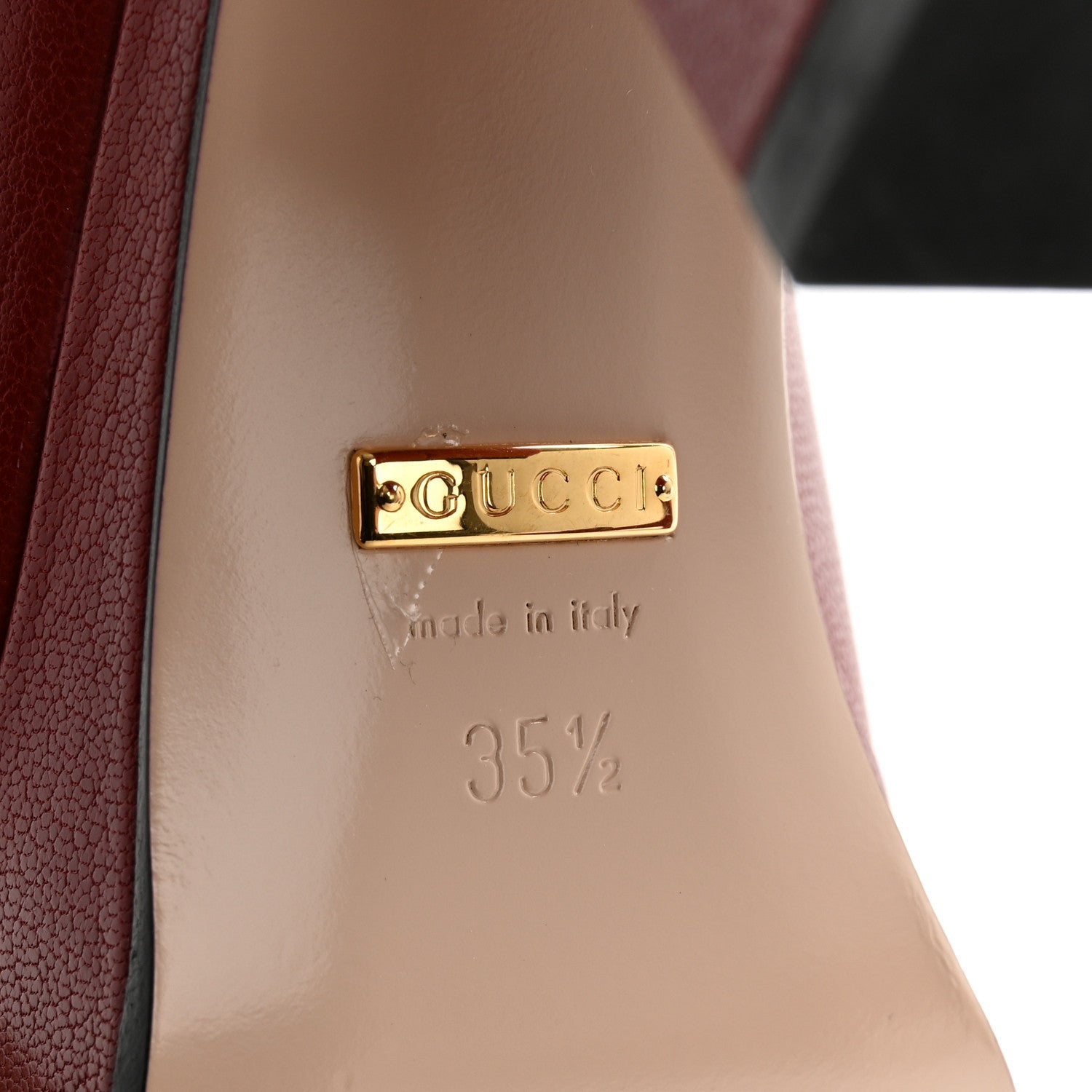 Gucci Goatskin Houdan Mid Heel Platform Loafers 35.5 Hibiscus Red