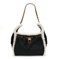 Chanel Crumpled Sheepskin Shearling Quilted Small Chanel 25 Handbag Black White