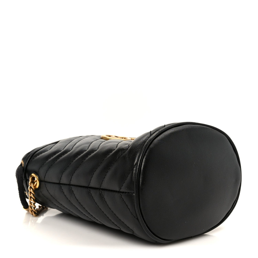 Gucci Calfskin Matelasse Mini GG Marmont 2.0 Bucket Bag Black