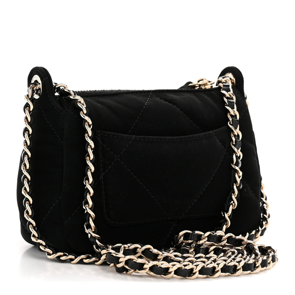Chanel Velvet Effect Nylon Shiny Crumpled Calfskin Mini Quilted Chanel 25 Clutch With Chain Black