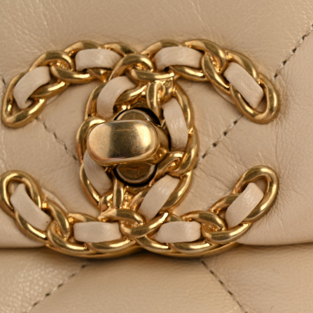 Chanel Lambskin Quilted Medium Chanel 19 Flap Beige