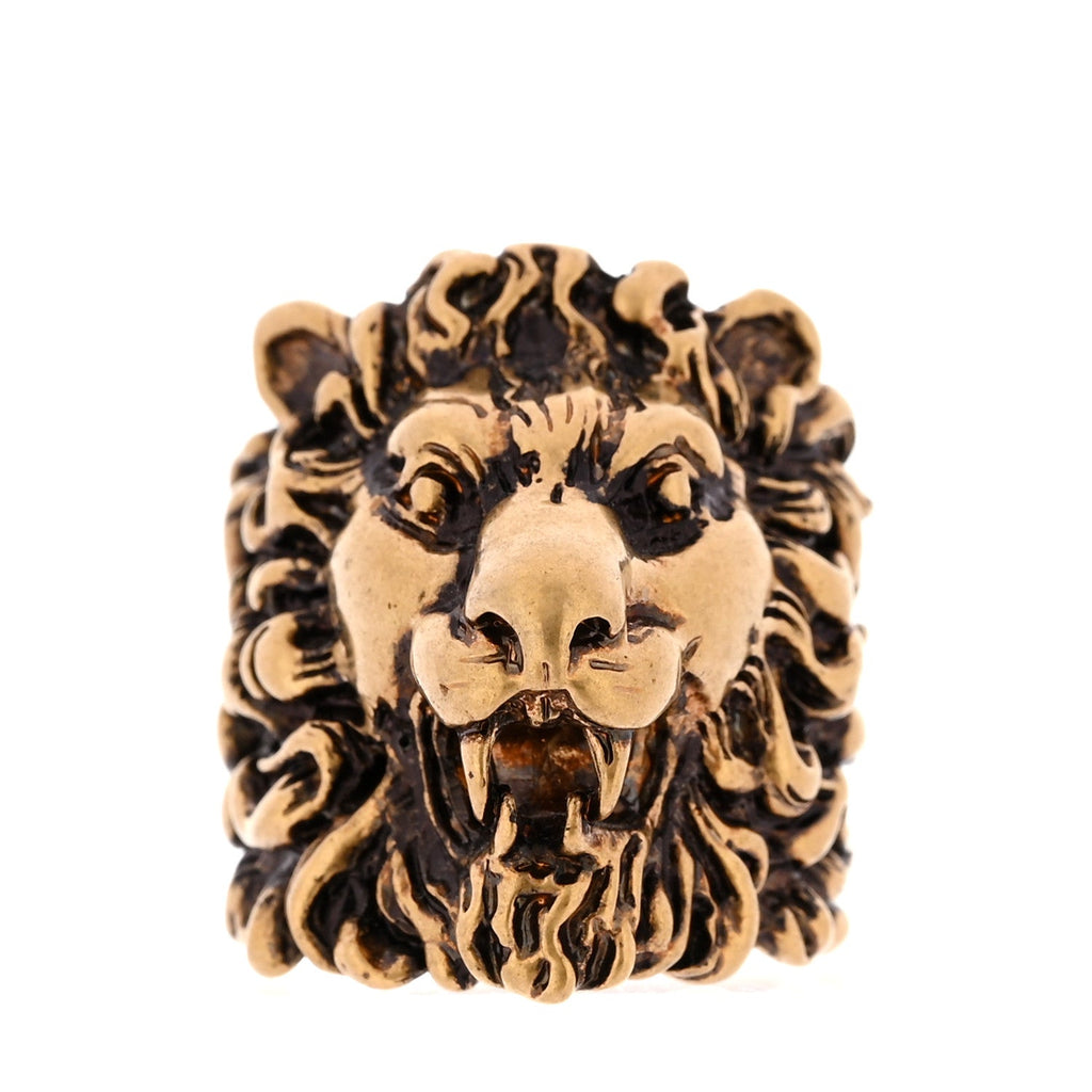 Gucci Metal Lion Head Ring 59 8.75 Aged Gold