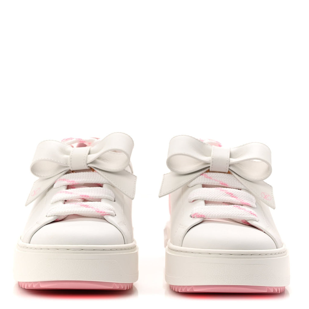 Louis Vuitton Calfskin Time Out Bow Sneakers 38 White Pink