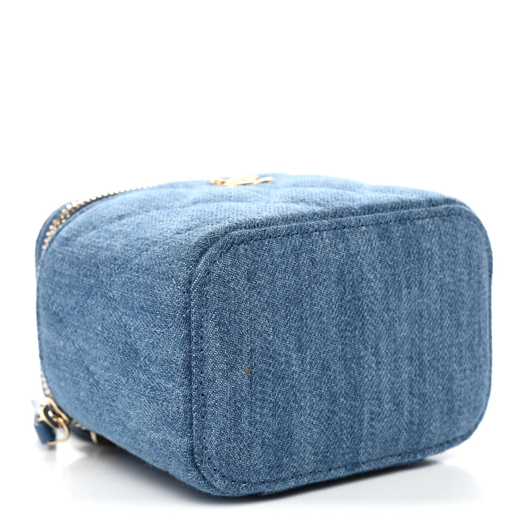 Chanel Denim Quilted Mini Pearl Crush Vanity Case With Chain