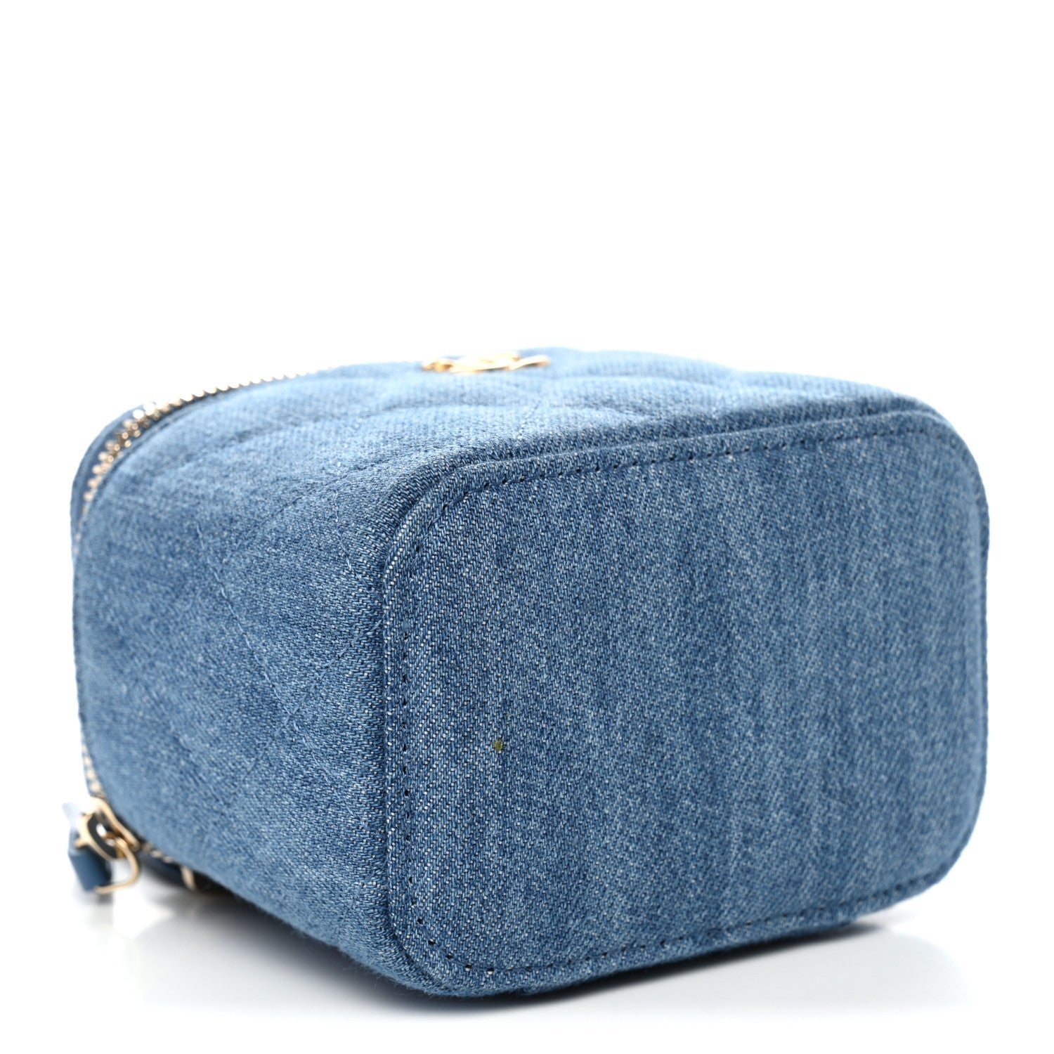 Chanel Denim Quilted Mini Pearl Crush Vanity Case With Chain