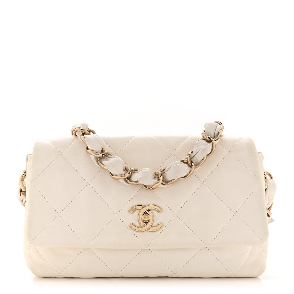 Chanel Lambskin Quilted Logo Strap Flap White
