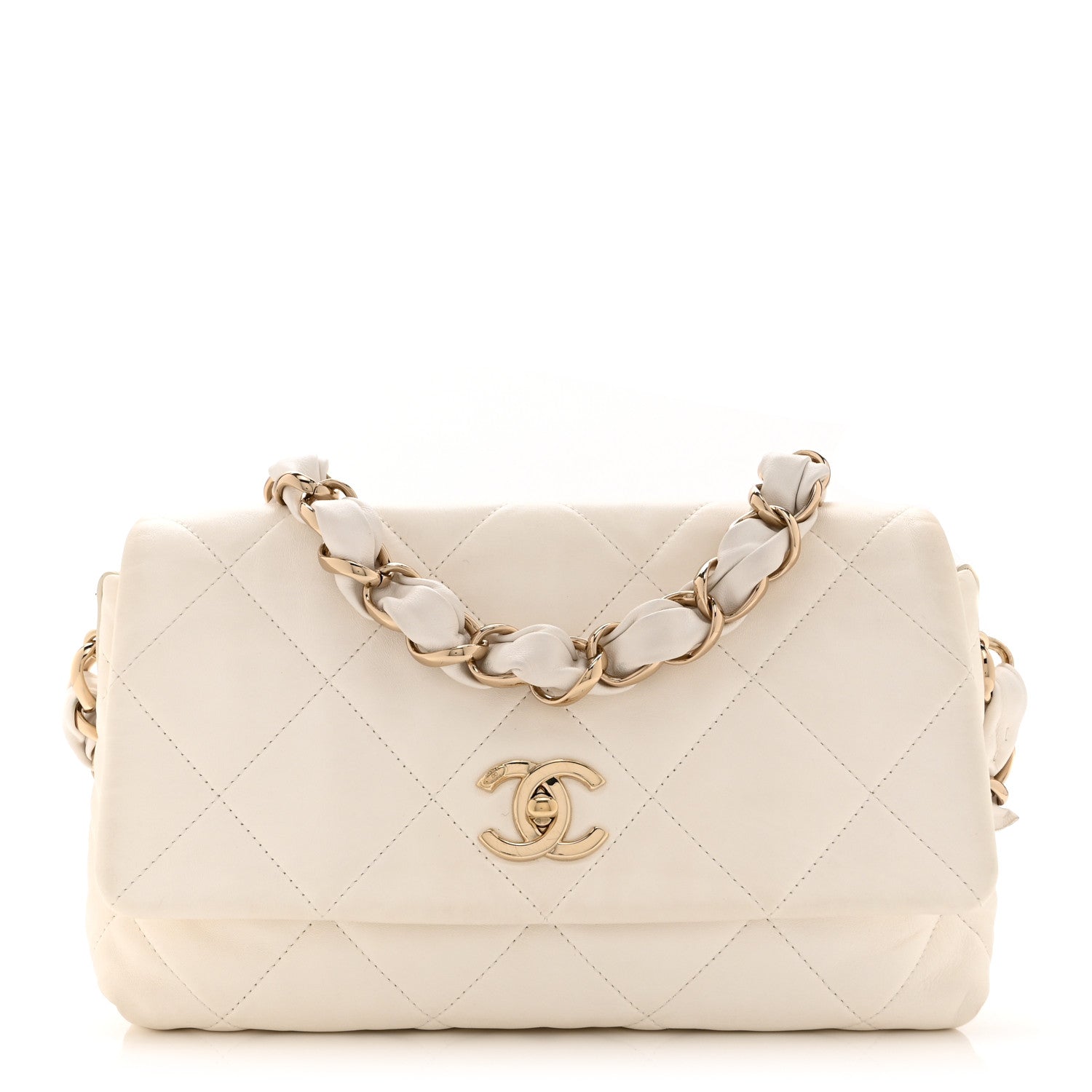 Chanel Lambskin Quilted Logo Strap Flap White