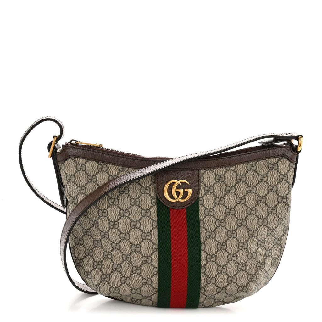 Gucci GG Supreme Monogram Web Small Ophidia Half Moon Hobo Brown