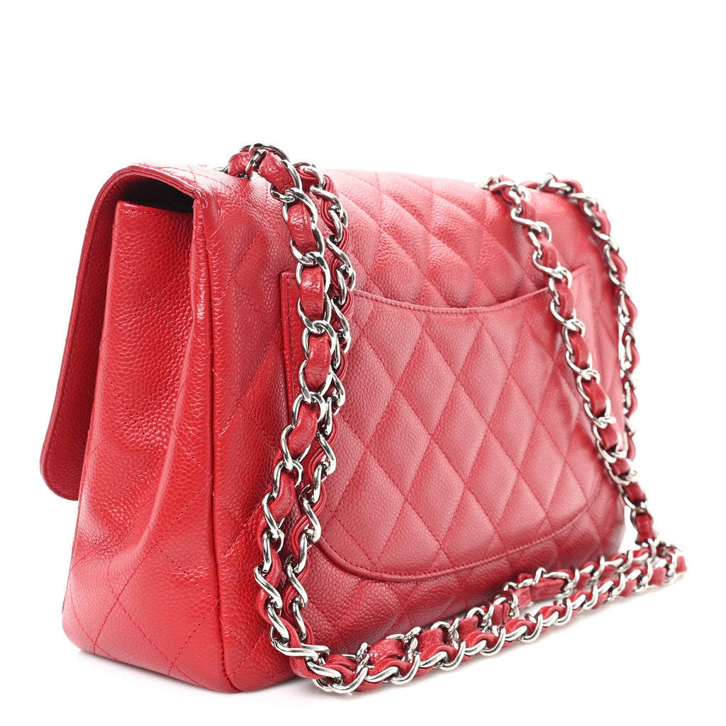 Chanel Caviar Quilted Jumbo Single Flap Red