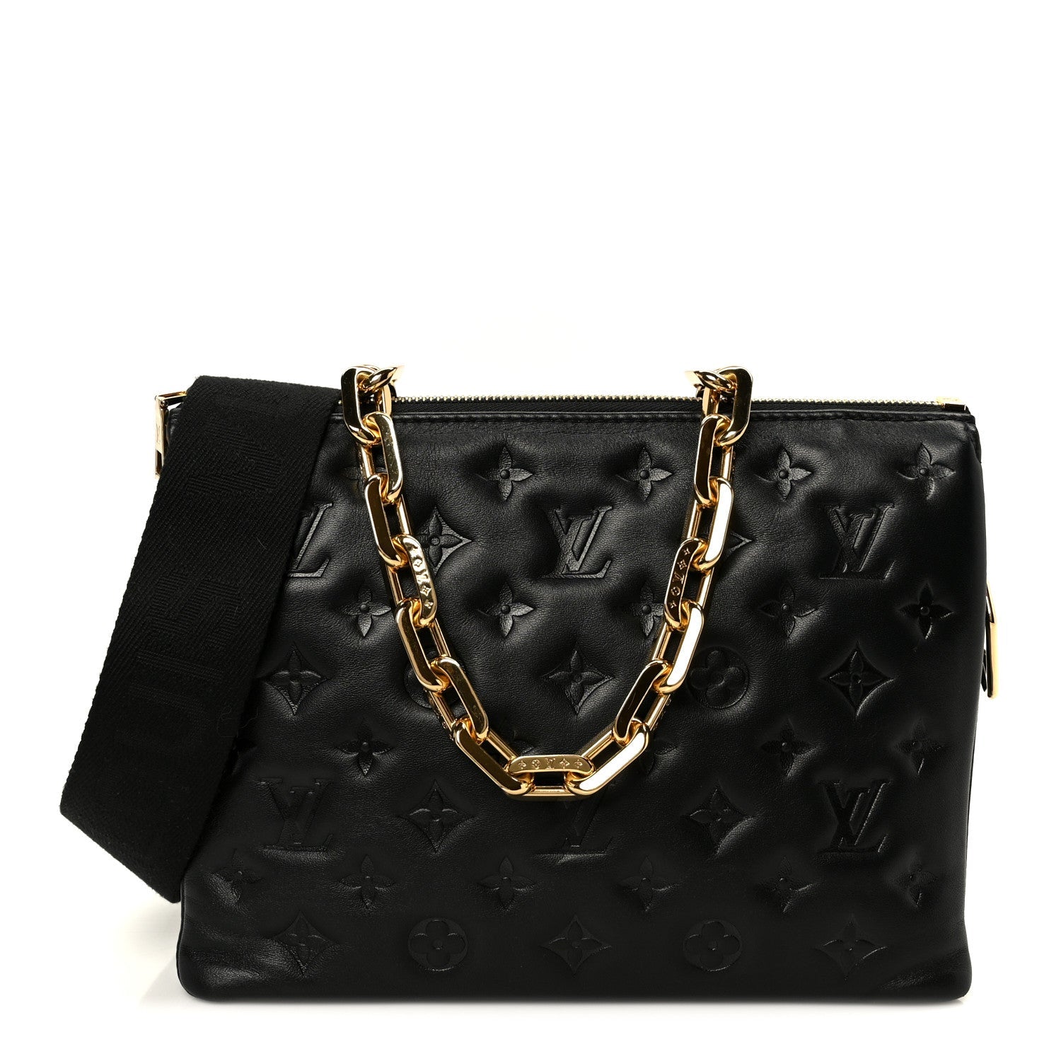 Louis Vuitton Lambskin Embossed Monogram Coussin PM Black