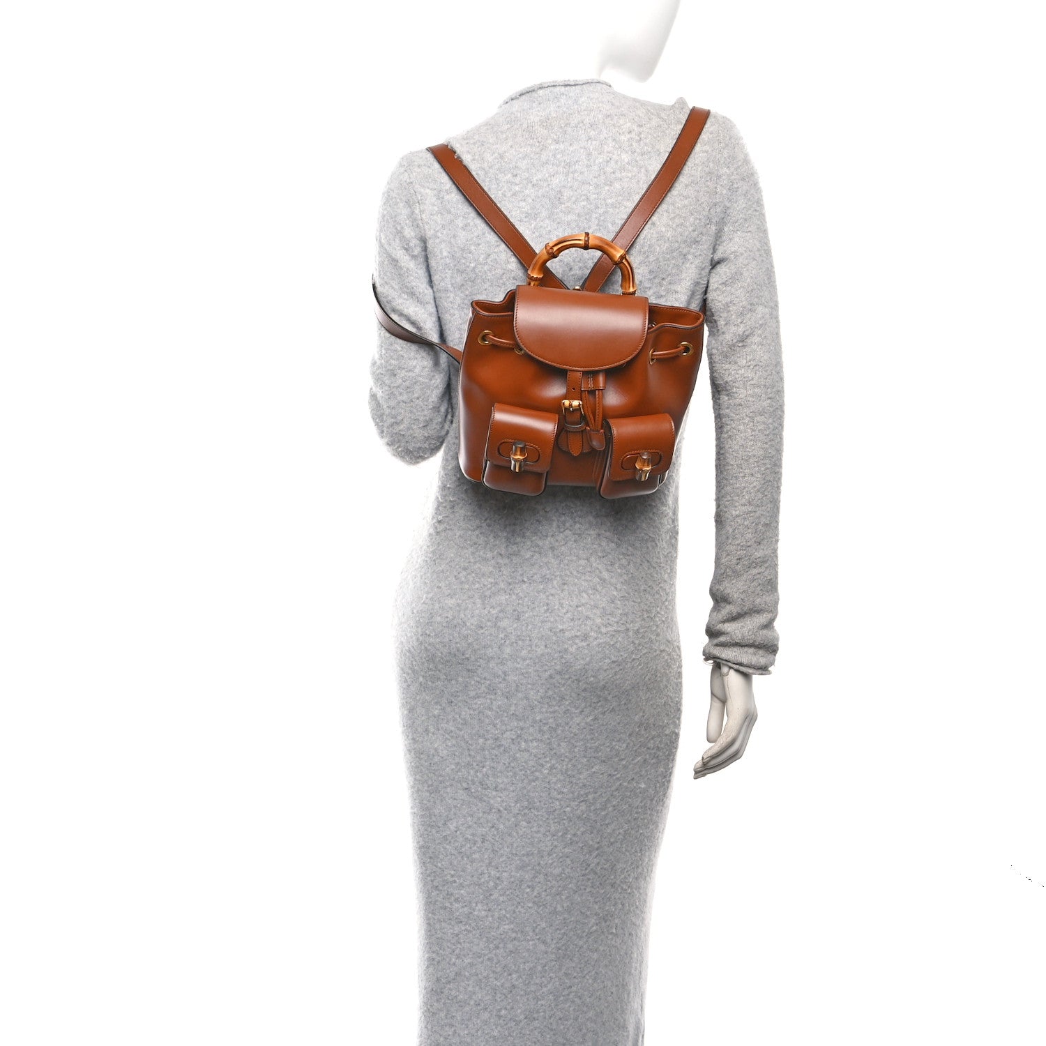 Gucci Calfskin Bamboo Backpack Cuir