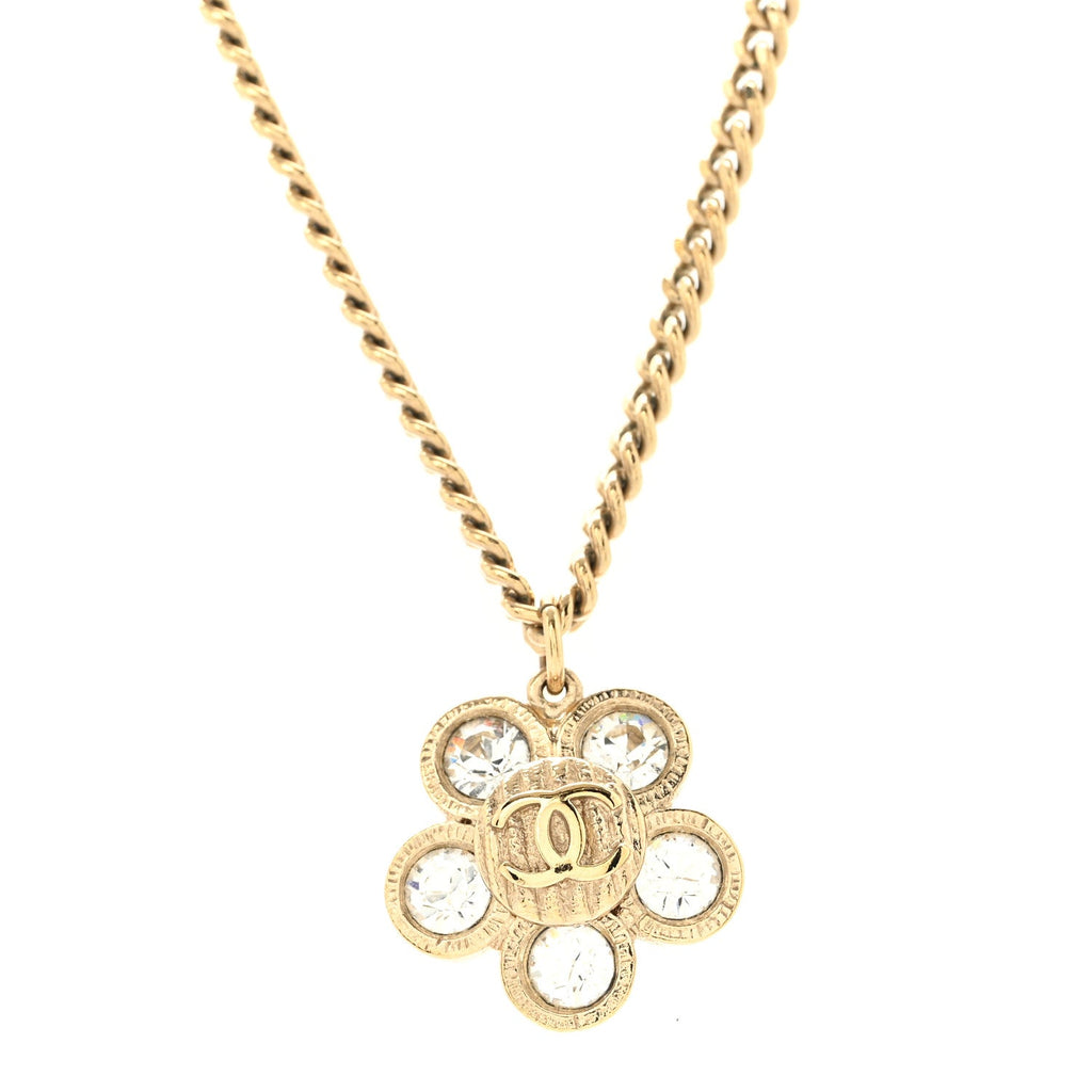 Crystal CC Flower Pendant Necklace Gold