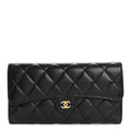 Caviar Quilted Large Gusset Flap Wallet Black