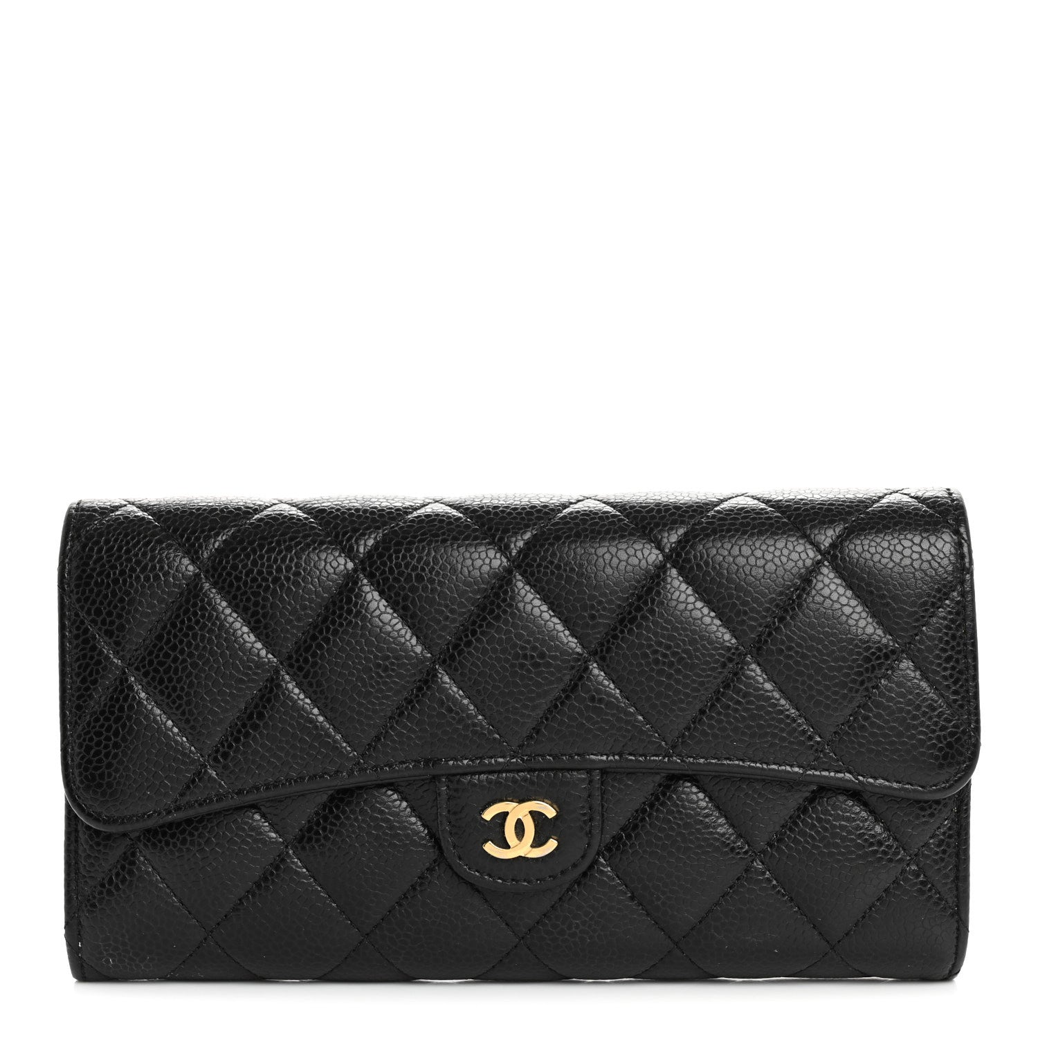 Caviar Quilted Large Gusset Flap Wallet Black