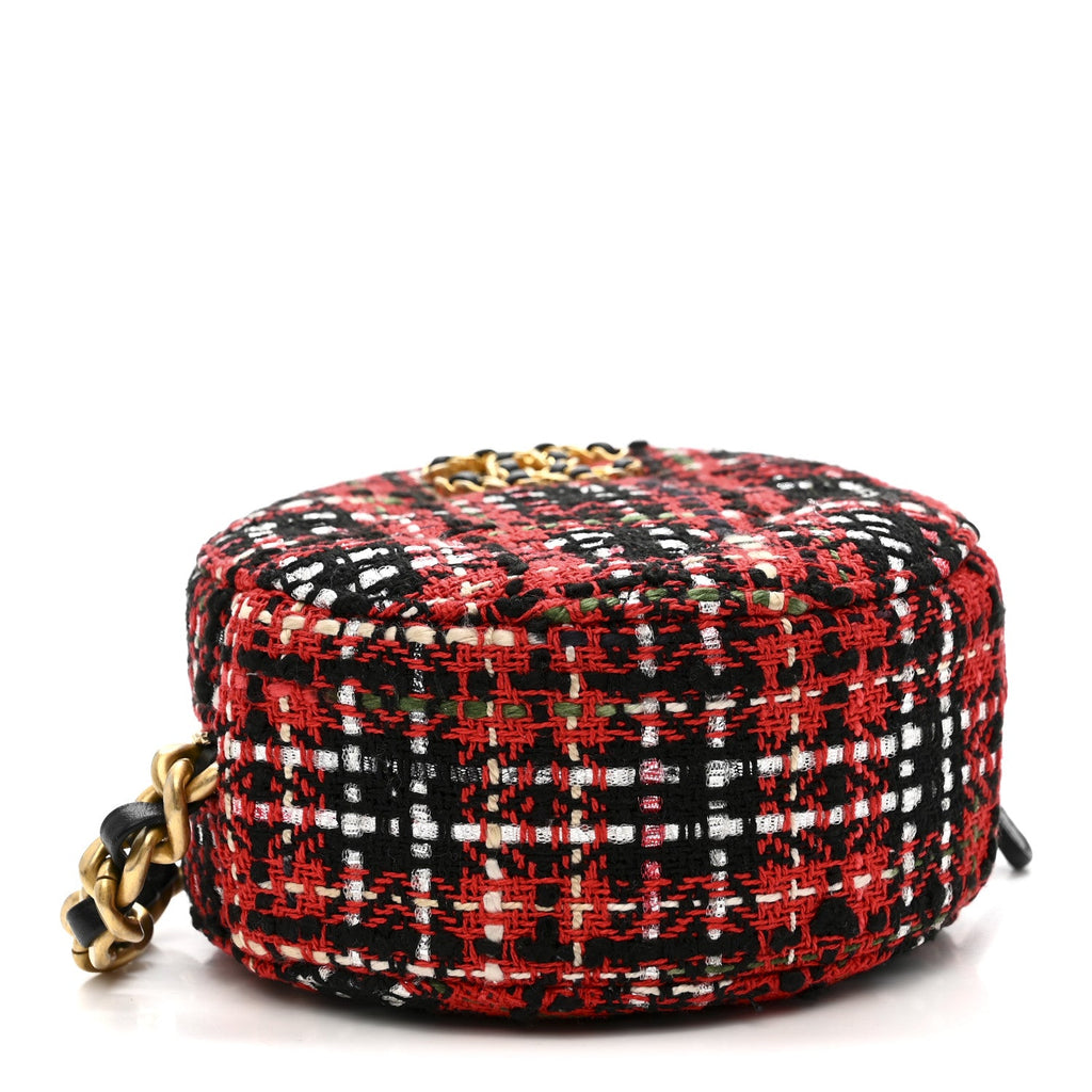 Chanel Tweed Quilted Chanel 19 Round Clutch With Chain  Red Black White Green