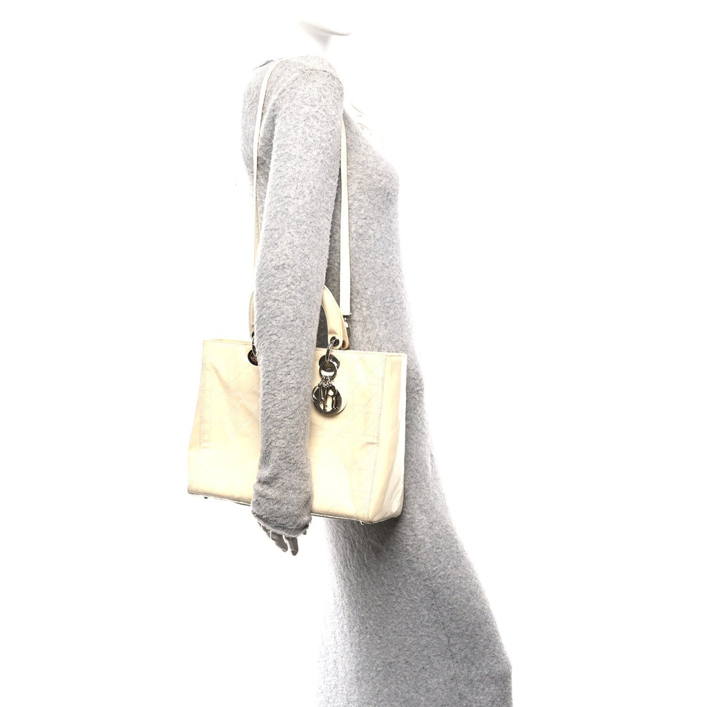 Christian Dior Patent Cannage Large Lady Dior White