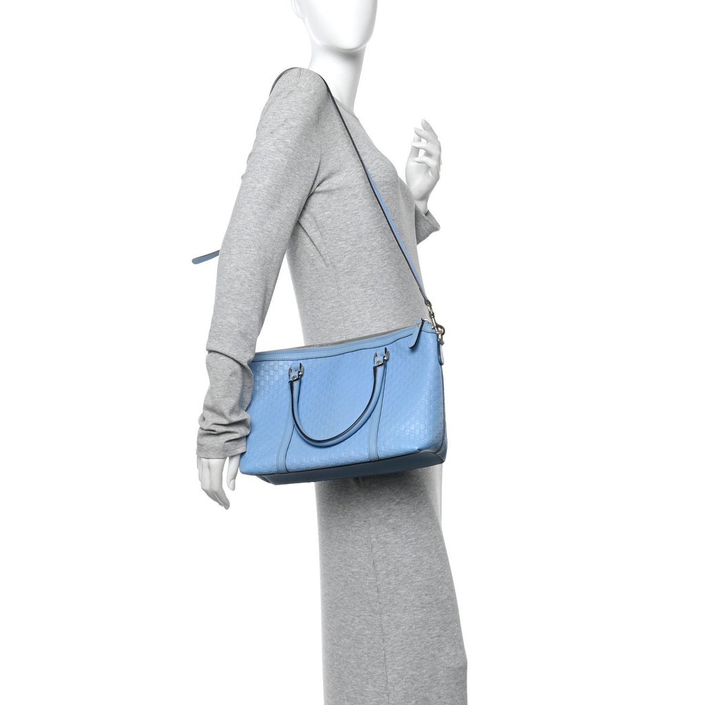 Gucci Soft Microguccissima Small Zippered Satchel Light Blue