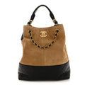 Chanel Suede Calfskin Shiny Lambskin Quilted Coco Base Shopping Bag Beige Black